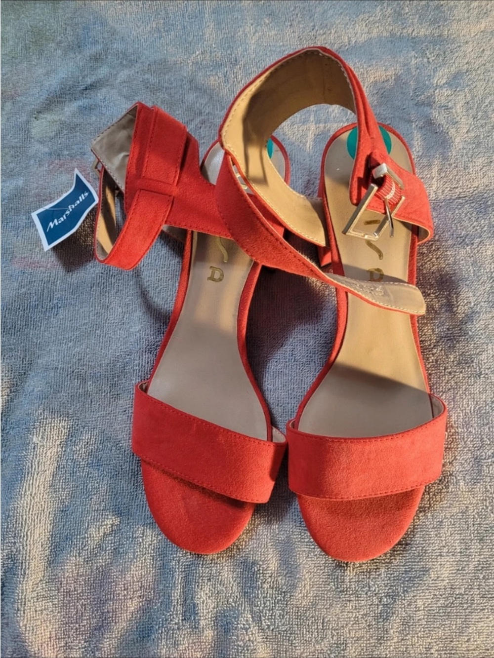 Marshalls Coral-Red Suede Ankle-Strap Heels